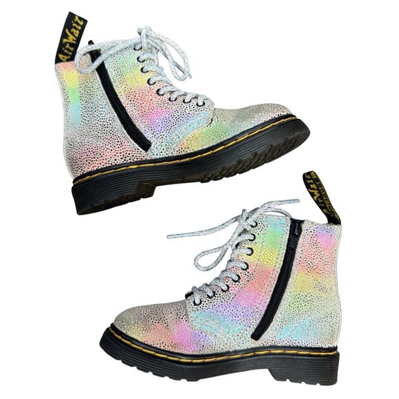 Dr. Martens Girls 1460 Pascal Iridescent Rainbow Suede Zipper Boots Size 11 - Picture 3 of 9